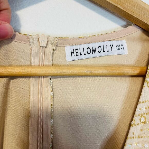 Hello Molly Evening Sun Champagne Glittery Mini Dress Size XS - Picture 3 of 8